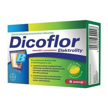 Dicoflor Elektrolity, smak bananowy.  6 porcji (12 saszetek)