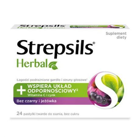Strepsils Herbal bez czarny i jeżówka  24 pastylki